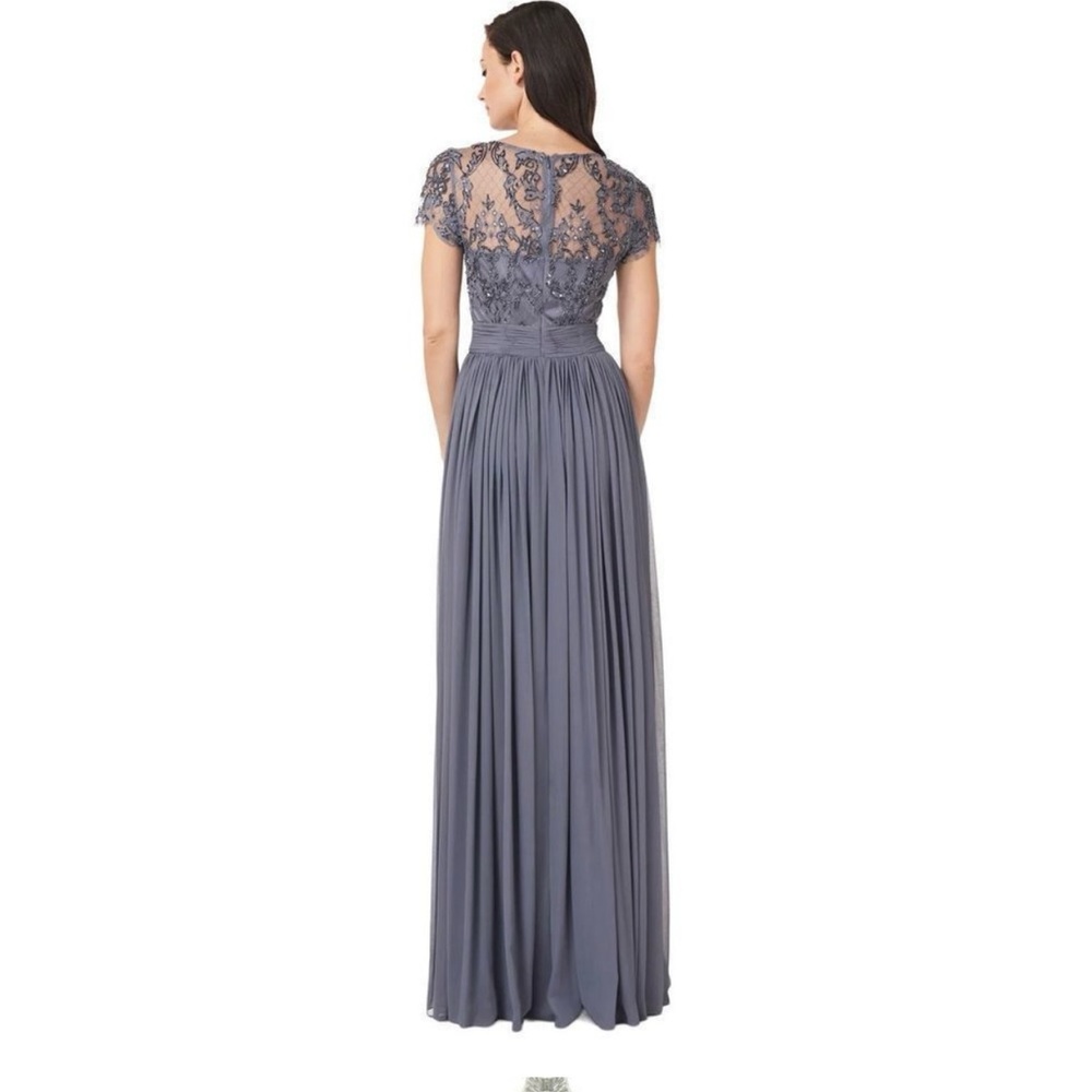 JS Collections Beaded formal dress with pleats in Slate size 12 NWOT ￼